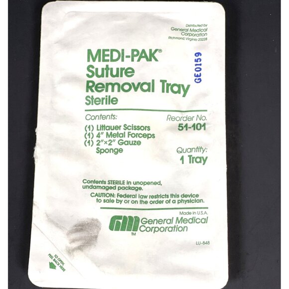 Medi Pak Suture Removal Sterile Tray Littauer Scissor Metal Forceps Unopened VTG - Picture 1 of 9